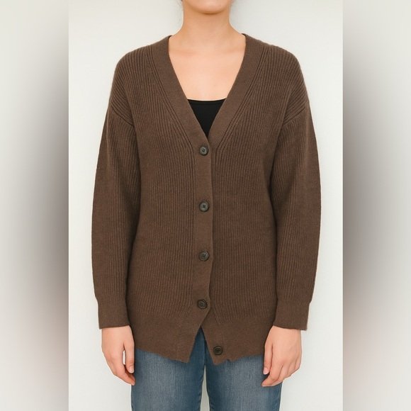ARITZIA BABATON Rich Mocha Brown 100% Merino Wool Button Up Cardigan, Medium - Picture 1 of 12